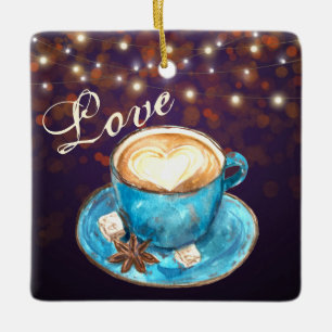 Ornement En Céramique Beau Café Love Seasonal Latte Christmas