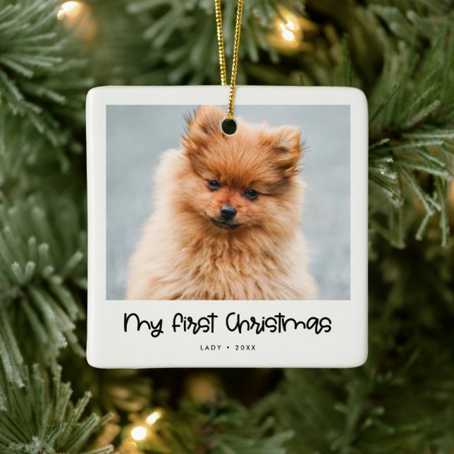 Ornement En Céramique Beau script Animal Première photo de Noël (Arbre)