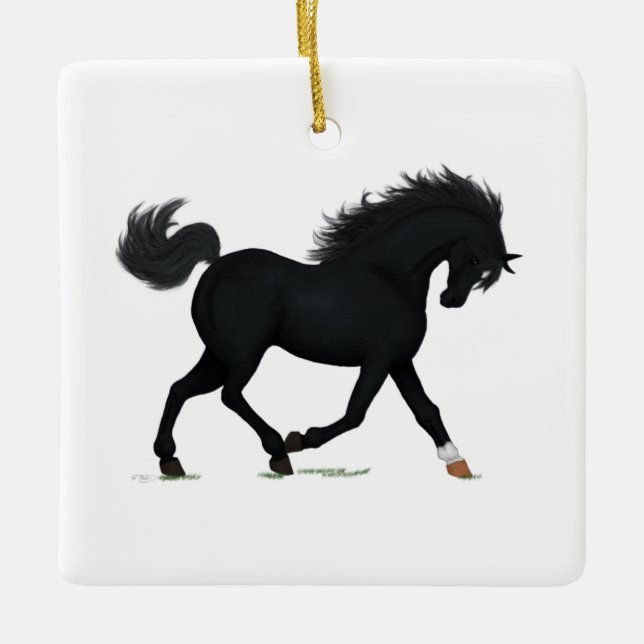 Ornement En Céramique Beauté noire Personnalisée Cheval de Noël Pony (Devant)