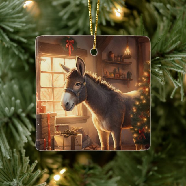 Ornement En Céramique Bébé Donkey Family Orament, Amateurs d'âne Cadeaux (Arbre)