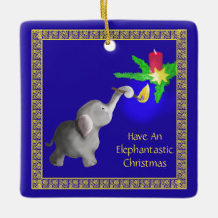 Ornement En Céramique Bébé mignon éléphant éclaire une bougie Noël