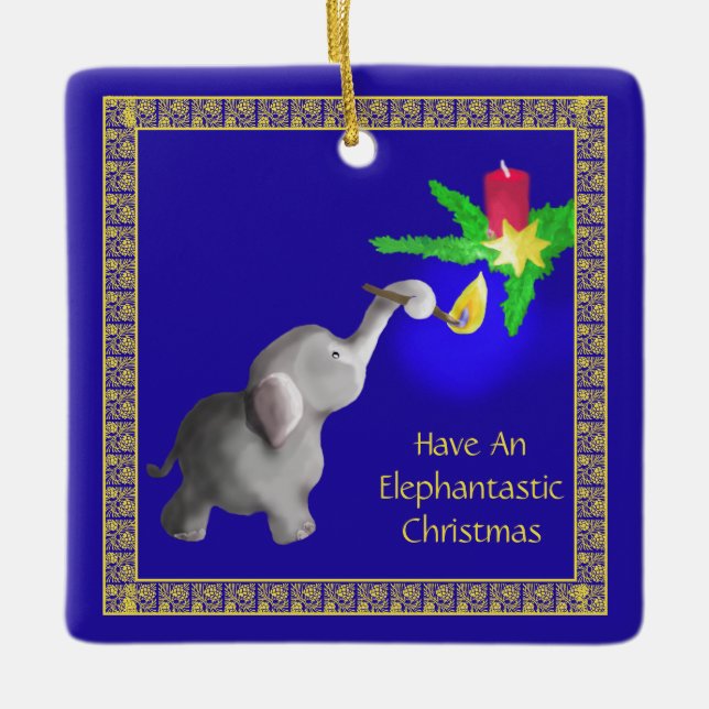 Ornement En Céramique Bébé mignon éléphant éclaire une bougie Noël (Devant)