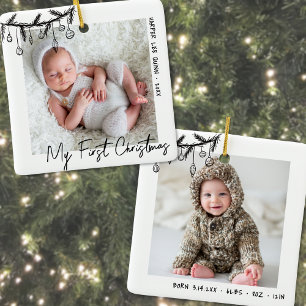 Ornement En Céramique Bébé noir blanc Ma première photo de Noël