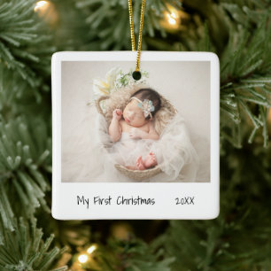 Ornement En Céramique Bébé photo minimaliste noir blanc de Noël