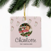 Bébé rose mignon Empreintes de premier Noël du béb