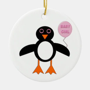 Ornement En Céramique Bébé rose mignon, robe de pingouin