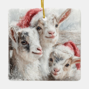 Ornement En Céramique Bébés de neige Chèvres de Noël 2 - VOTRE PHOTO