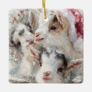 Ornement En Céramique Bébés de neige Chèvres de Noël 6 - VOTRE PHOTO