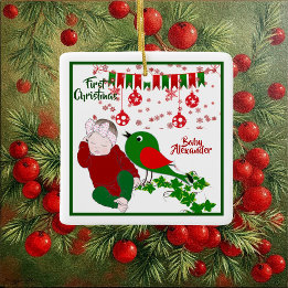 Ornement En Céramique Bébés dormant Premier Noël Art Chirping Birdie