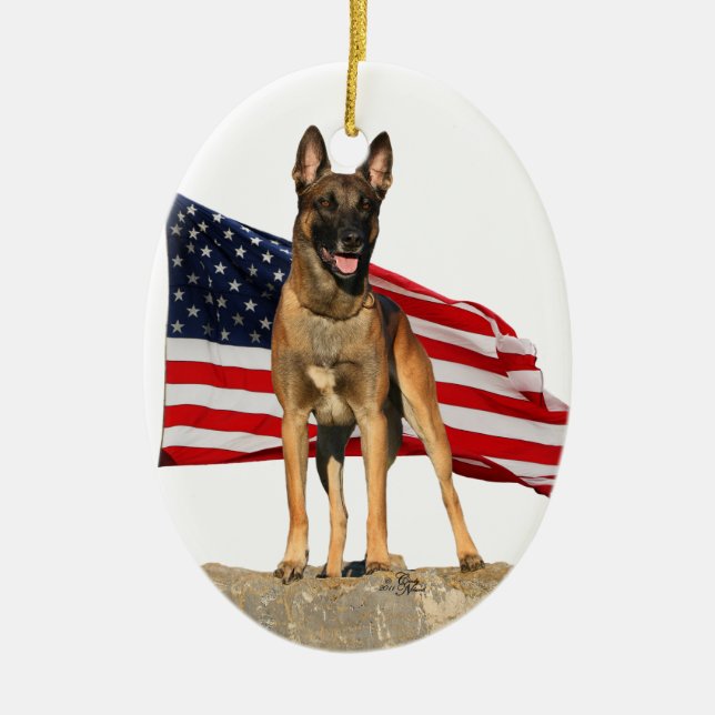 Ornement En Céramique Belge Malinois avec l'ornement de drapeau (Devant)