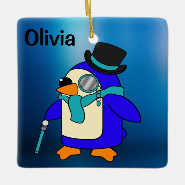 Ornement En Céramique Belle caricature pingouin bleu gelé (Devant)