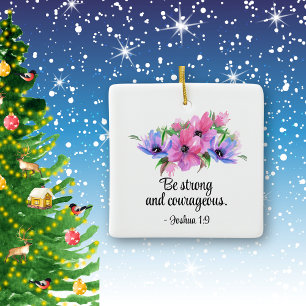 Ornement En Céramique Belle Écriture Soyez Fort Courageux Floral