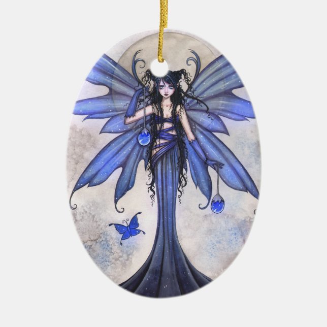 Ornement En Céramique Belle Fée Bleue et Imaginaire papillon (Devant)