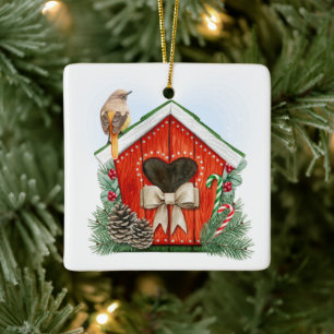 Ornement En Céramique Belle maison d'oiseaux de Noël