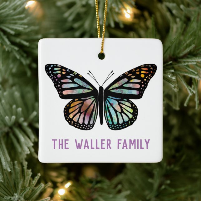 Ornement En Céramique Belle PERSONNALISER d'aquarelle papillon Famille i (Arbre)