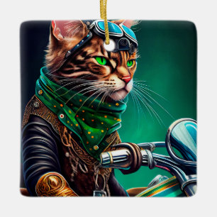 Ornement En Céramique Bengal Chat conduire vélo St. Patrick's Day