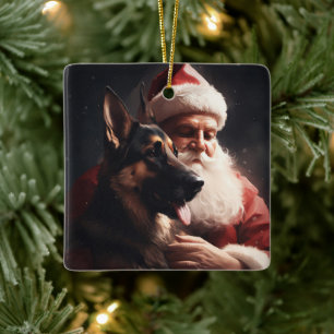 Ornement En Céramique Berger Allemand Avec Noël Festif Du Père Noël