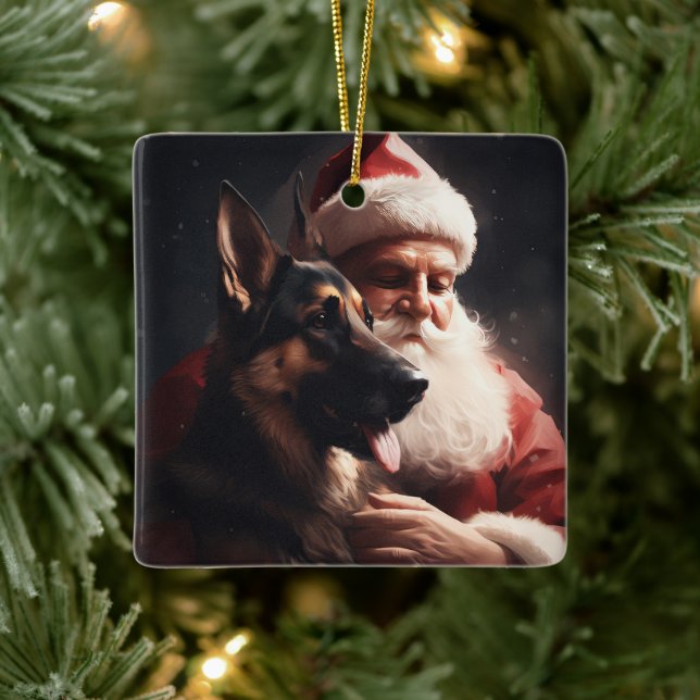 Ornement En Céramique Berger Allemand Avec Noël Festif Du Père Noël (Arbre)