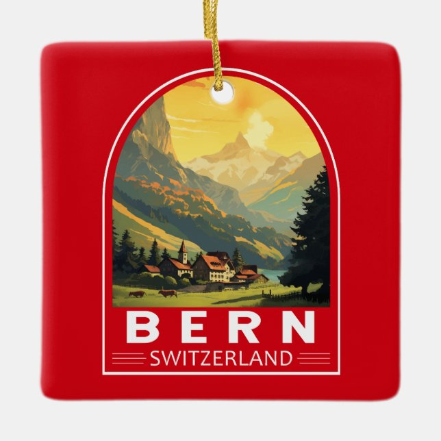 Ornement En Céramique Berne Suisse Travel Art Vintage (Devant)