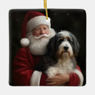 Ornement En Céramique Bernedoodle avec Noël Festif du Père Noël