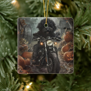 Ornement En Céramique Bernedoodle Riding Moto Halloween effrayant