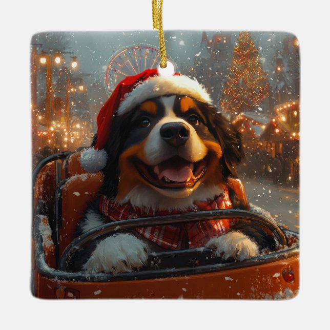 Ornement En Céramique Bernois Mountain Dog Roller Dessous de verre Noël (Devant)