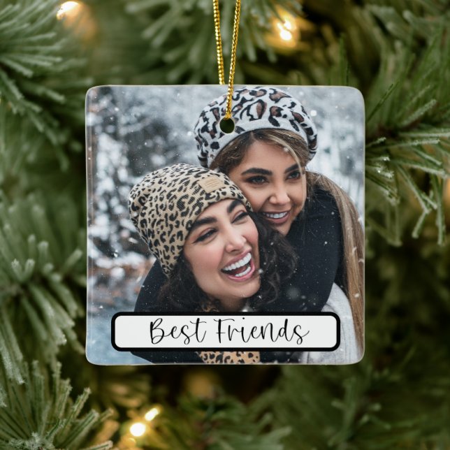Ornement En Céramique Best Friends Script Noël Année photo (Arbre)