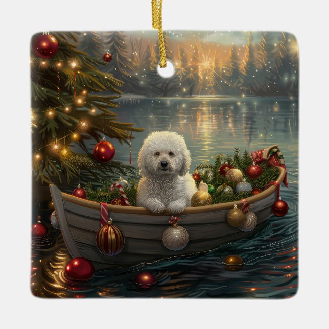 Ornement En Céramique Bichon Frise Noël Festive Voyage (Devant)