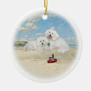 Ornement En Céramique Bichons à la Plage