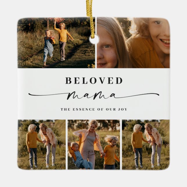 Ornement En Céramique Bien-aimée Maman Joyeuse Fête des Mères Collage ph (Devant)