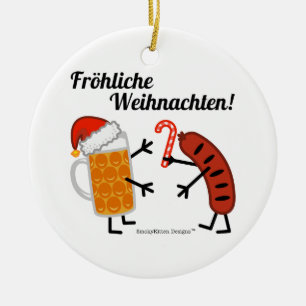 Ornement En Céramique Bière et bratwurst - Fröhliche Weihnachten !