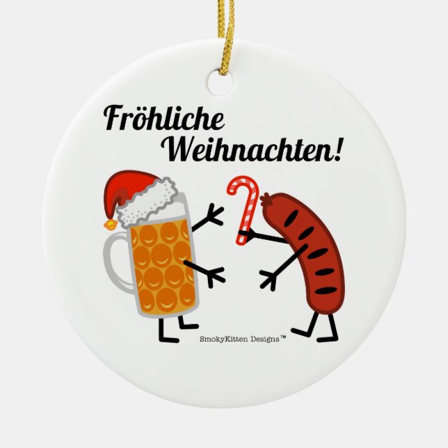 Ornement En Céramique Bière et bratwurst - Fröhliche Weihnachten ! (Devant)