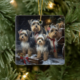 Ornement En Céramique Biewer Terrier enneigé traîneau décor de Noël