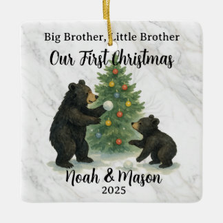 Ornement En Céramique Big Brother Little Brother Bear Custom Christmas