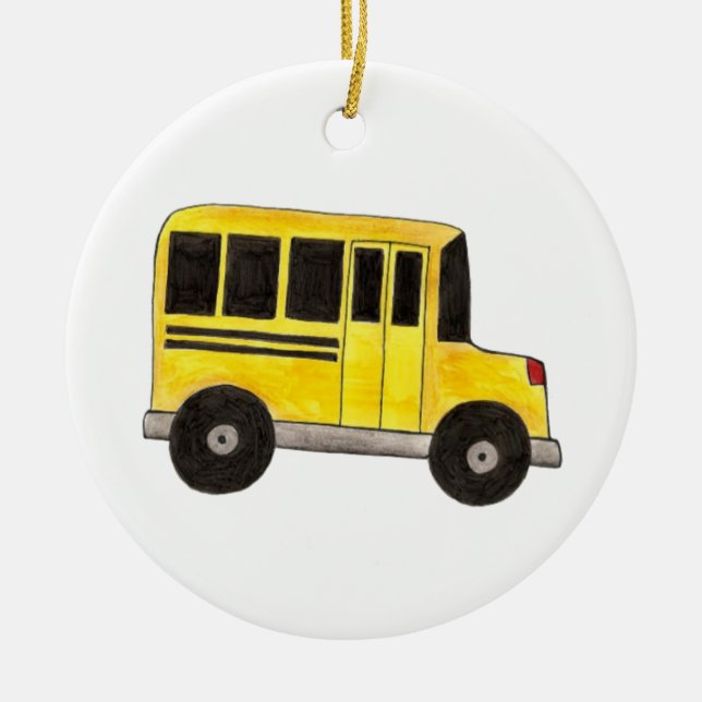 Ornement En Céramique Big Yellow School Bus Enseignant Conducteur Cadeau (Devant)