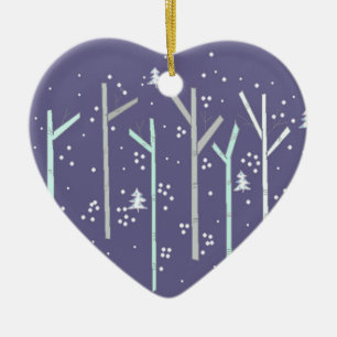 Ornement En Céramique Birch Treks with Falling Snow