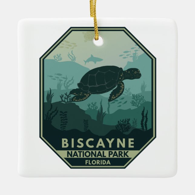 Ornement En Céramique Biscayne National Park Turtle Retro Emblem (Devant)