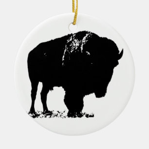 Ornement En Céramique Bison de bison noir et blanc Pop Art