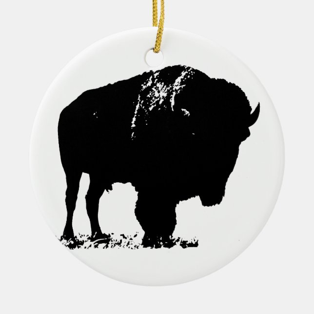 Ornement En Céramique Bison de bison noir et blanc Pop Art (Devant)