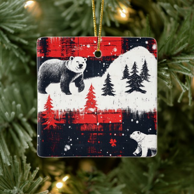 Ornement En Céramique Bison rouge Plaids Ours polaire (Arbre)