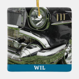 Ornement En Céramique Black 1957 Chevy Vintage Voiture, Nom ou Votre Pho