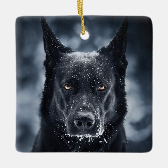 Ornement En Céramique Black German Shepherd (Devant)