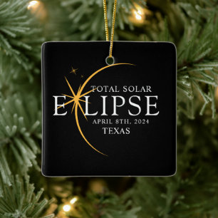 Ornement En Céramique Black & Gold 2024 Texas Total Solar Eclipse