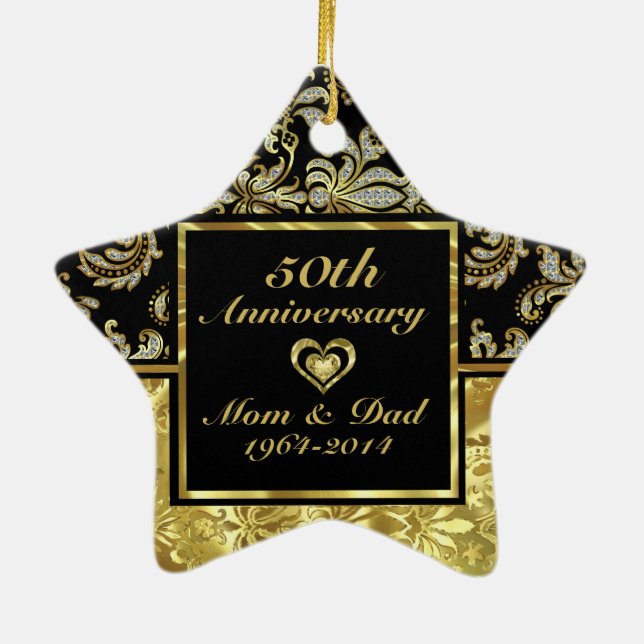 Ornement En Céramique Black & Gold 50e anniversaire Mariage Ornament 2 (Dos)