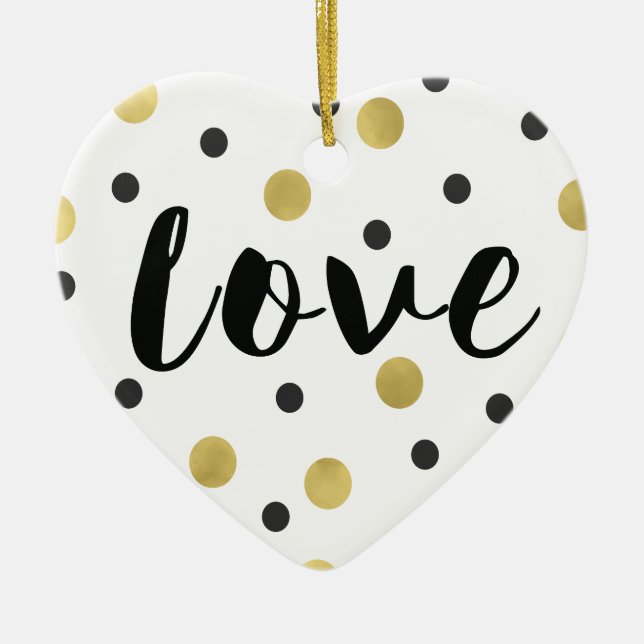 Ornement En Céramique Black Gold Confetti Love (Devant)