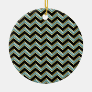 Ornement En Céramique Black Gold Turquoise ZigZag