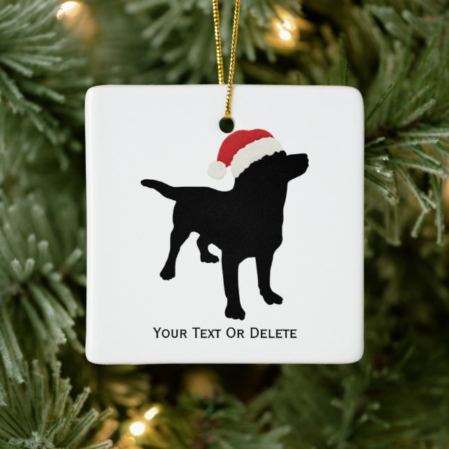 Ornement En Céramique Black Lab Dog habillé Père Noël Christmas Casquett (Arbre)