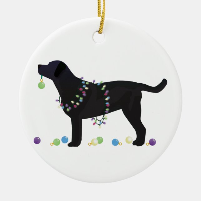 Ornement En Céramique Black Lab Joyeux Noël Design (Devant)