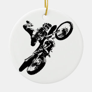 Ornement En Céramique Black White Pop Art Motocross Motorcyle Sport