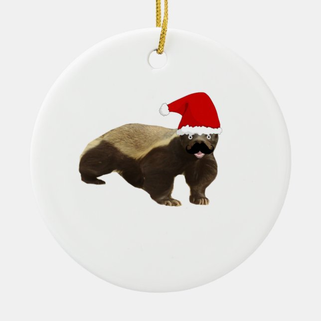 Ornement En Céramique Blaireau de miel de moustache Père Noël (Devant)